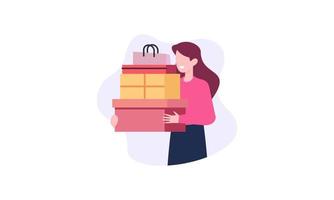 Big sale with girl holding boxes illustration vector