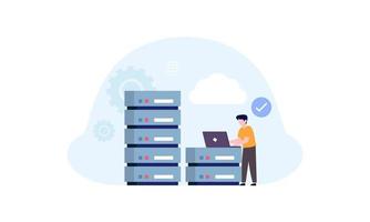 Data center concept, file management, cloud storage flat illustration vector