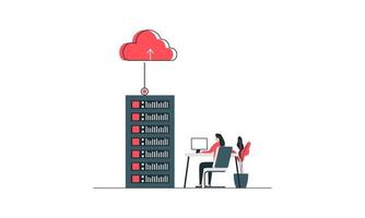 Data center concept, file management, cloud storage flat illustration vector