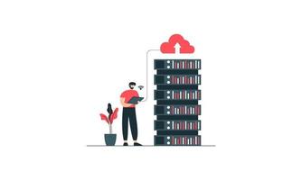 Data center concept, file management, cloud storage flat illustration vector