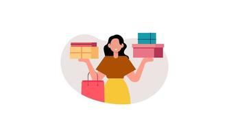 Big sale with girl holding boxes illustration vector