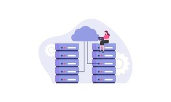 Data center concept, file management, cloud storage flat illustration vector