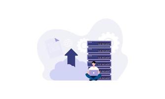 concepto de centro de datos, gestión de archivos, vector de ilustración plana de almacenamiento en la nube