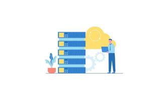 Data center concept, file management, cloud storage flat illustration vector