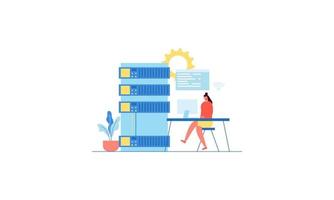 Data center concept, file management, cloud storage flat illustration vector