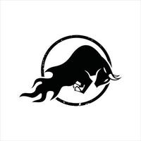 Burning Bull Icon Logo Vector Illustration, Wildlife Animal Silhouette Graphic Element Ideas