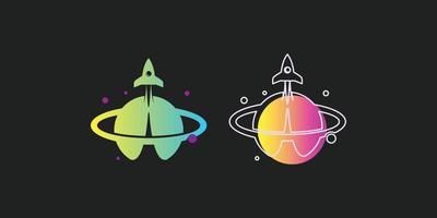 Plantilla de vector de planeta espacial de diseño de logotipo de cohete