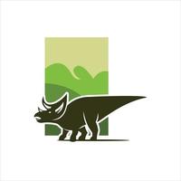 Simple Flat Color Dinosaur Illustration Art Triceratops Vector Design, Prehistoric Jurassic Animal Graphic Element