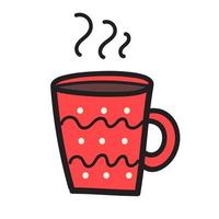 red mug of hot doodle tea vector