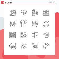 Mobile Interface Outline Set of 16 Pictograms of sell raft love commerce big think Editable Vector Design Elements