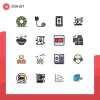 Group of 16 Modern Flat Color Filled Lines Set for bright tea devices diet mobile Editable Creative Vector Design Elements