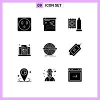 Pack of 9 Modern Solid Glyphs Signs and Symbols for Web Print Media such as set goal doctor design box Editable Vector Design Elements