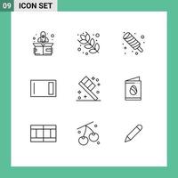 símbolos de iconos universales grupo de 9 contornos modernos de habitación cepillo de dientes helado artículos para el hogar cortar elementos de diseño de vectores editables