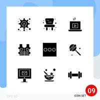 Pictogram Set of 9 Simple Solid Glyphs of sweet list laptop safety jacket Editable Vector Design Elements