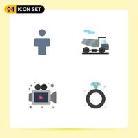 4 concepto de icono plano para sitios web móviles y aplicaciones avatar perfil de video transporte joyas elementos de diseño vectorial editables vector