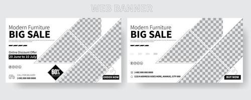 Plantilla de banner web de gran venta de muebles modernos, conjunto de plantillas web de diseño de banner abstracto, encabezado horizontal, banner de anuncios de portada de redes sociales, volante, tarjeta de invitación, banner de ventas para anuncios. vector