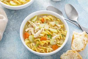 sopa tradicional de fideos con pollo y fideos de huevo foto