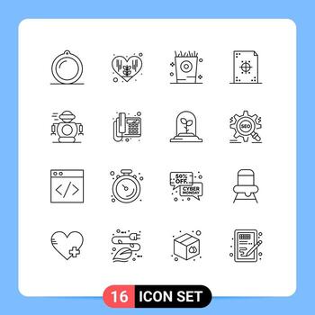 Paquete de 16 esquemas de interfaz de usuario de signos y símbolos modernos de tecnología de impresión de diseño de papel de vacaciones elementos de diseño vectorial editables vector