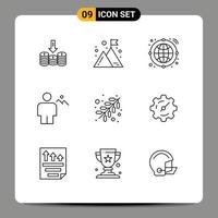 Outline Pack of 9 Universal Symbols of fire human mission hills avatar Editable Vector Design Elements