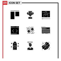 Set of 9 Modern UI Icons Symbols Signs for data connect media website management Editable Vector Design Elements