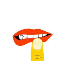 Isolated of mouth with lip and nail biting disorder, Body focused repetitive behaviors BFRBs symptom. Flat vector illustration.