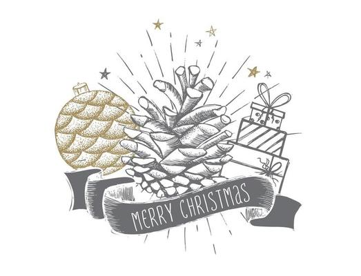 Christmas and New Year set. Hand drawn illustration.