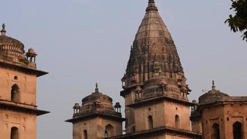 ochtendmening van koninklijke cenotaven chhatris van orchha, madhya pradesh, india, orchha de verloren stad van india, indische archeologische vindplaatsen video