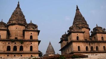 vista mattutina dei cenotafi reali chhatris di orchha, madhya pradesh, india, orchha la città perduta dell'india, siti archeologici indiani video