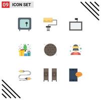 9 User Interface Flat Color Pack of modern Signs and Symbols of avatar food tv waffle christmas Editable Vector Design Elements