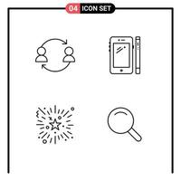 Mobile Interface Line Set of 4 Pictograms of avatar pen transfer smart phone firework Editable Vector Design Elements