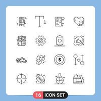 Stock Vector Icon Pack of 16 Line Signs and Symbols for creative like document heart off Editable Vector Design Elements