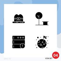 Universal Icon Symbols Group of 4 Modern Solid Glyphs of cap server city place moon Editable Vector Design Elements