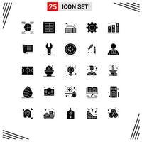 Set of 25 Commercial Solid Glyphs pack for bar set ux cog keyboard Editable Vector Design Elements