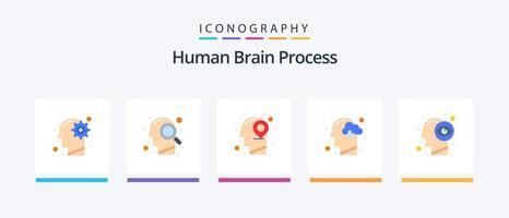 Human Brain Process Flat 5 Icon Pack Including energy. human. search. head. mind. Creative Icons Design vector
