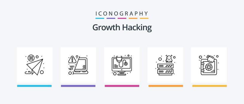 Hacking Line 5 Icon Pack Including cyber. secure. security warning. lock. ddos. Creative Icons Design vector