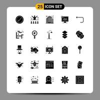 Pack of 25 Modern Solid Glyphs Signs and Symbols for Web Print Media such as trends diagram building computer analytics Editable Vector Design Elements
