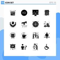 Set of 16 Commercial Solid Glyphs pack for medicine care analytics camping book Editable Vector Design Elements