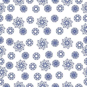 patrón impecable de mandalas ornamentados en azul sobre un fondo blanco, rizos ornamentados para el diseño vector