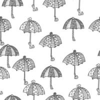 Doodle umbrellas seamless pattern with ornate lines and curls, open contour fantasy umbrellas on a white background vector