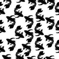 Koi carp silhouette seamless pattern, floating fish top view on white background vector