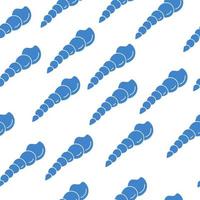 seamless pattern silhouettes of molluscs with spiral shell, blue seashells on white background vector