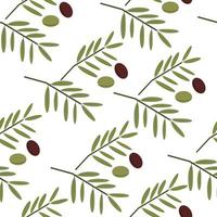 Branches with leaves and fruits of olives seamless pattern on a white background vector