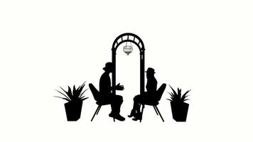 Silhouette Menschen Valentinstag auf weißem Hintergrund. silhouette schwarze menschen valentine konzept kommunizieren weißen bildschirm. design für animation, menschen lieben, isolieren, sprechen, person, mensch, silhouette körper video