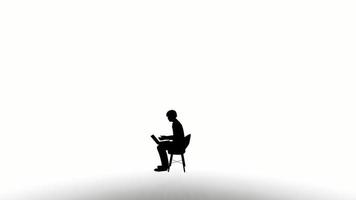la gente de la silueta se sienta en el fondo blanco. silueta personas negras sentarse silla comunicarse pantalla blanca. diseño para animación, la gente se sienta, aísla, habla, persona, humano, cuerpo de silueta. video