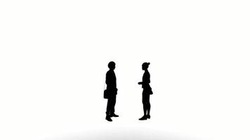 Silhouettenleute sprechen auf weißem Hintergrund. silhouette mann schwarze leute reden kommunizieren weißer bildschirm. design für animation, menschen stehen, isolieren, sprechen, person, mensch, silhouette körper. video
