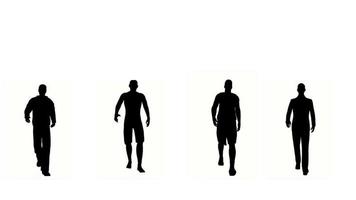 les gens de la silhouette marchent sur fond blanc. les noirs de silhouette marchant communiquent sur un écran blanc. conception pour l'animation, personnes debout, isoler, parler, personne, humain, corps silhouette. video