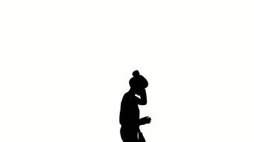 silhouette people stand on white background. silhouette black people standing and phone communicate white screen. design for animation, people speaking, isolate, speak, person, human, silhouette body. video