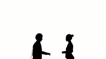 silhouette people talk on white background. silhouette man black people talking communicate white screen. design for animation, people standing, isolate, speak, person, human, silhouette body. video
