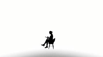 silhouette people sit down on white background. silhouette black people sit down chair communicate white screen. design for animation, people sit, isolate, speak, person, human, silhouette body. video