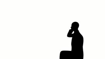 silhouette people sit down on white background. silhouette black people sit down chair communicate white screen. design for animation, people sit, isolate, speak, person, human, silhouette body. video